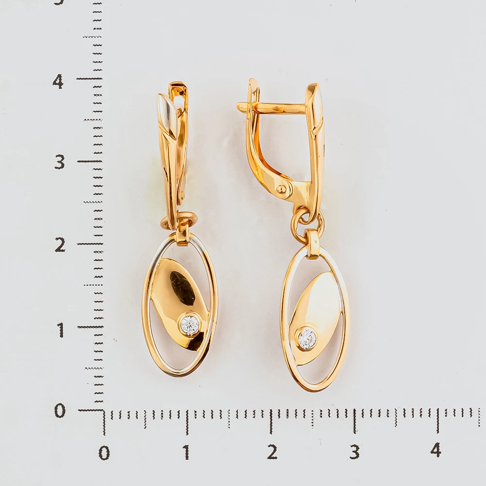 Серьги с фианитом из красного золота 585 пробы