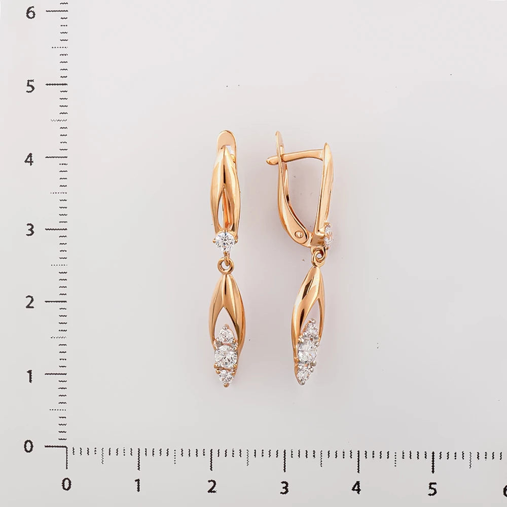 Серьги с фианитом из красного золота 585 пробы