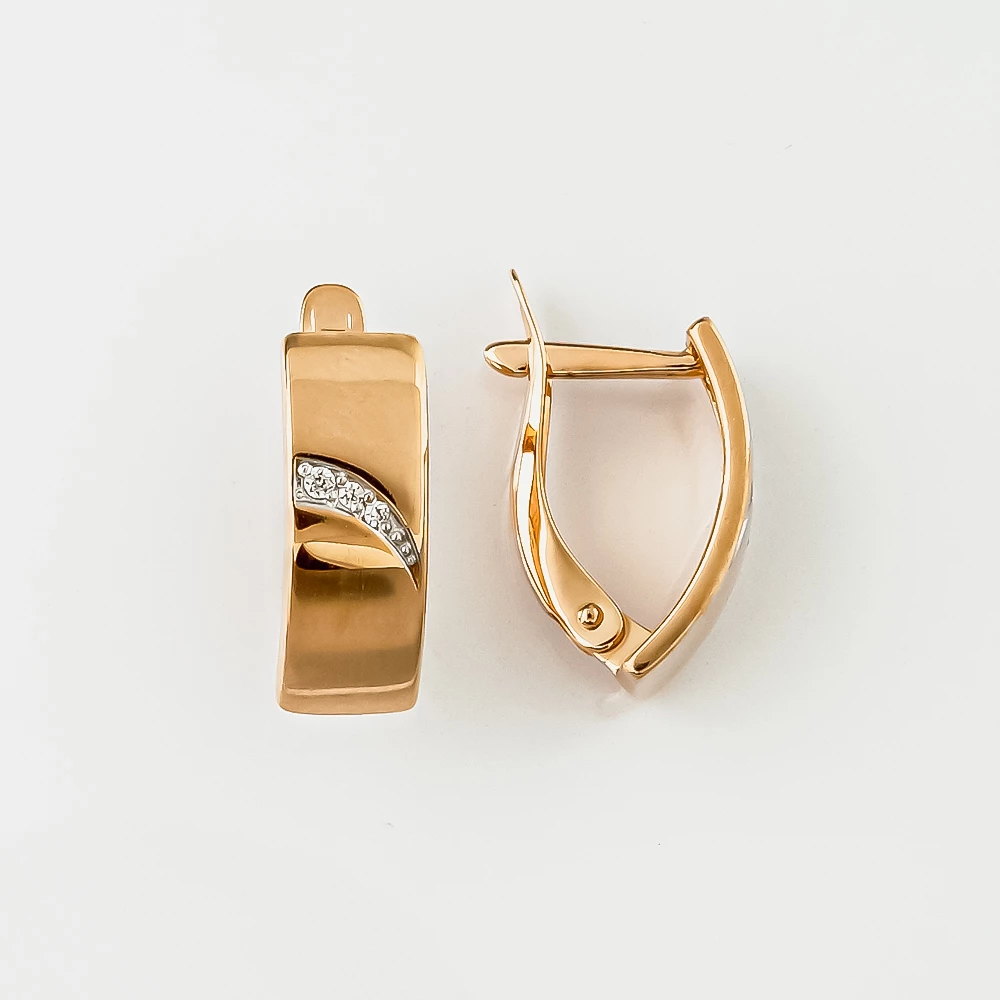 Серьги с фианитом из красного золота 585 пробы