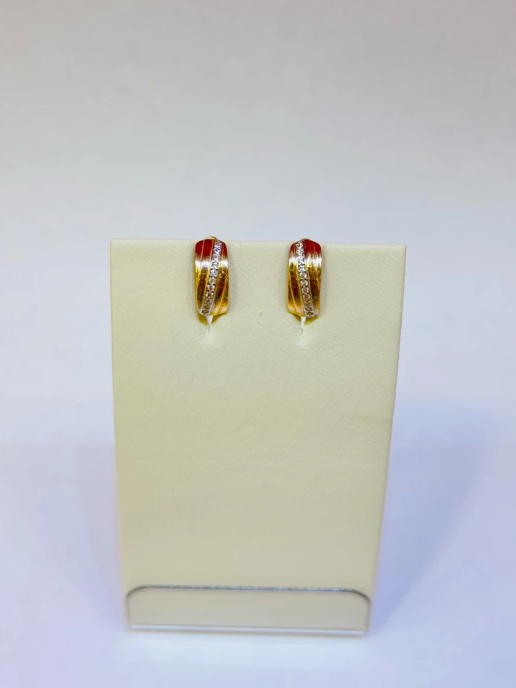 Серьги с фианитом из красного золота 585 пробы