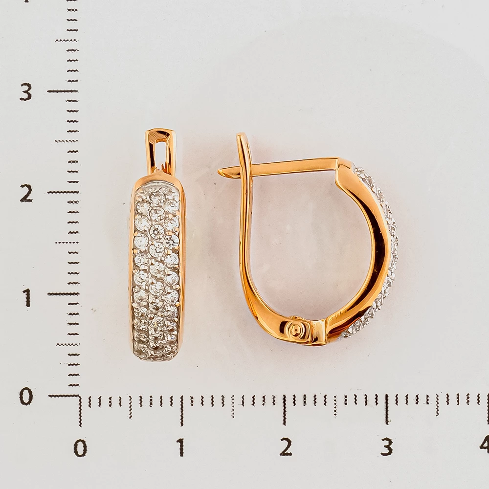 Серьги с фианитом из красного золота 585 пробы