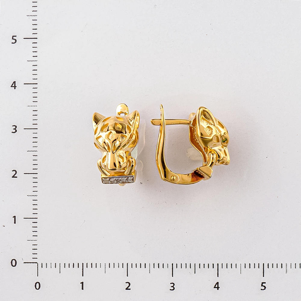 Серьги с хризолитом из желтого золота 585 пробы