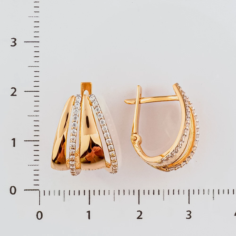 Серьги с фианитом из красного золота 585 пробы