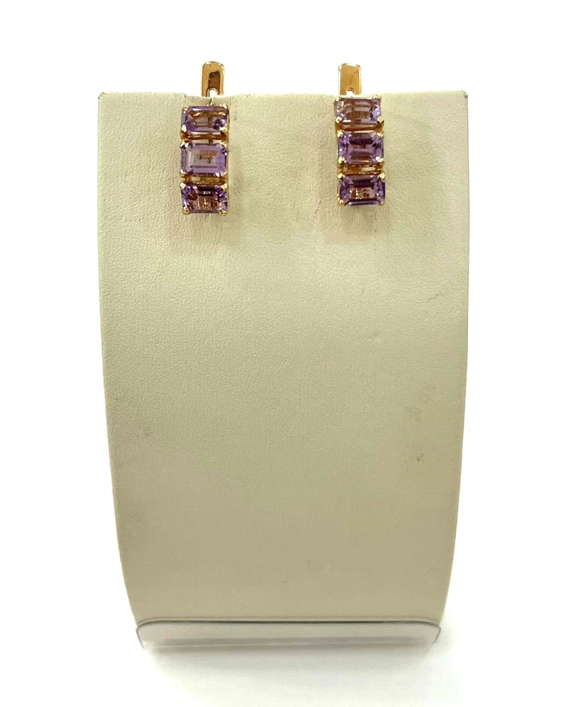 Серьги с аметистом из красного золота 585 пробы