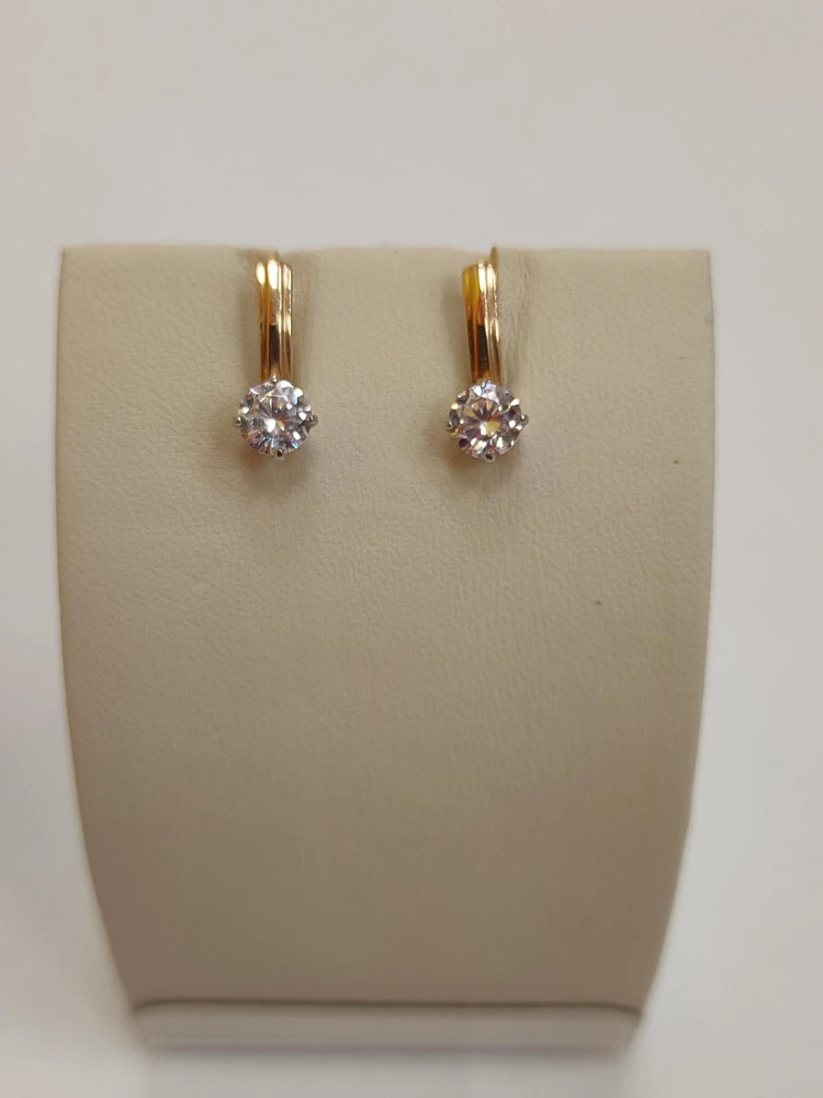 Серьги с фианитом из красного золота 585 пробы