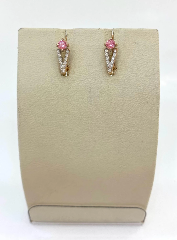 Серьги с фианитом из красного золота 585 пробы