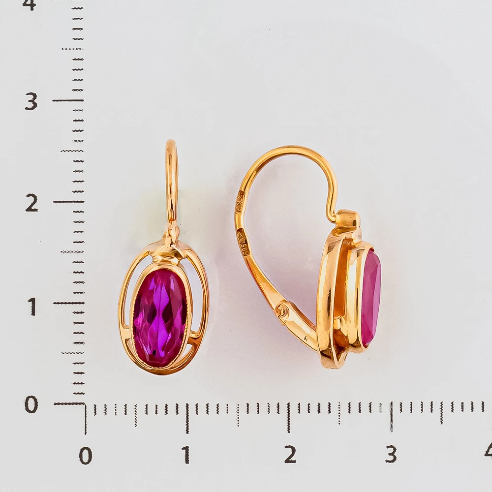 Серьги с фианитом из красного золота 583 пробы