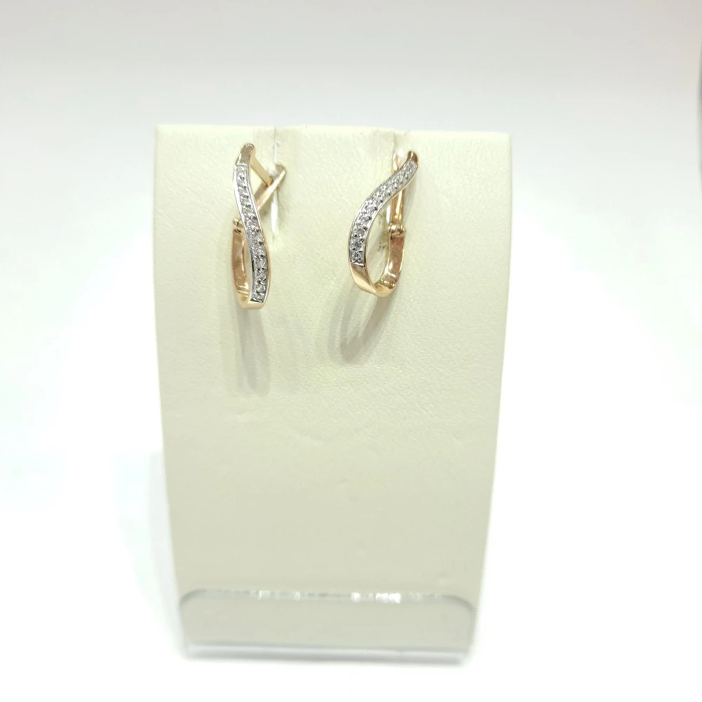 Серьги с фианитом из красного золота 585 пробы