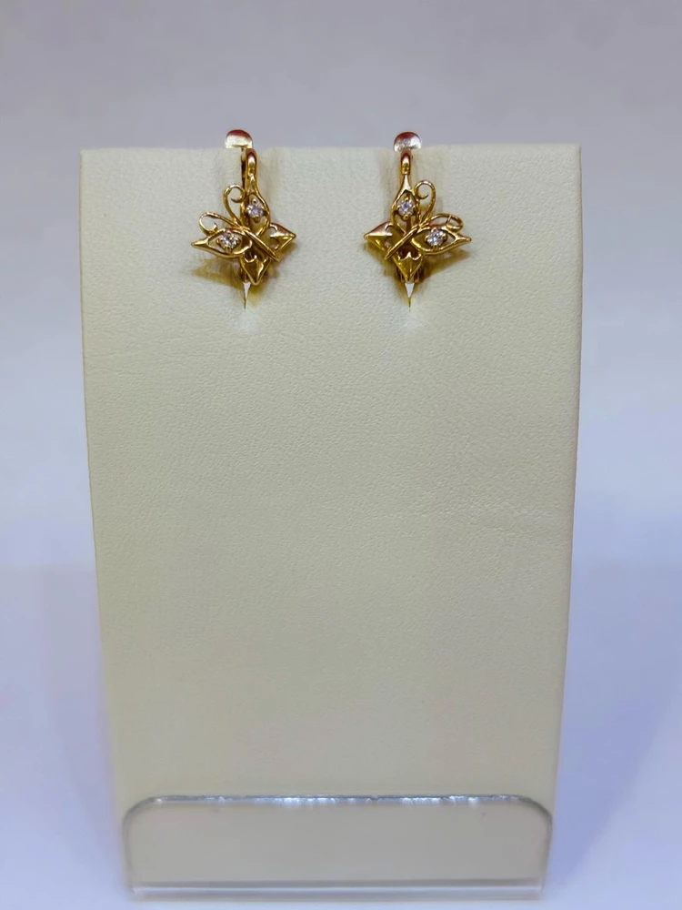 Серьги с фианитом из красного золота 585 пробы