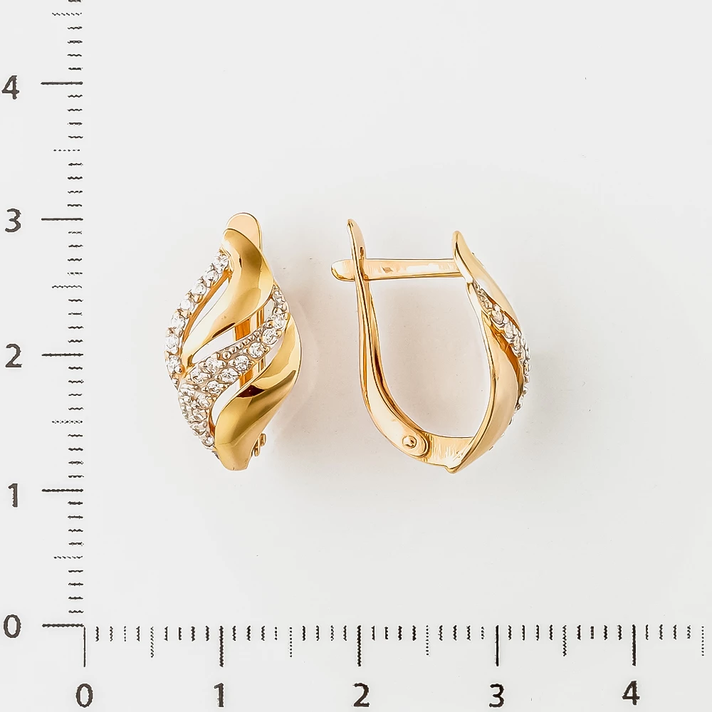 Серьги с фианитом из красного золота 585 пробы