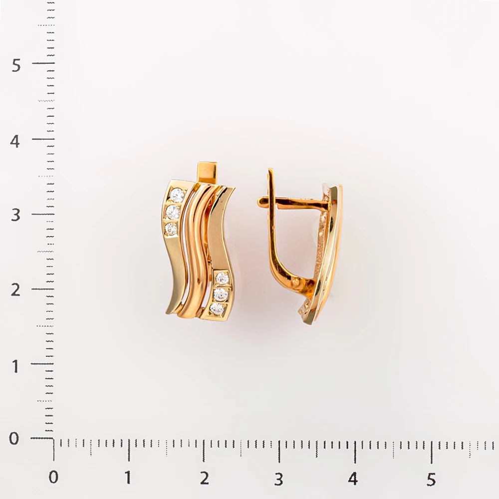 Серьги с фианитом из красного золота 585 пробы