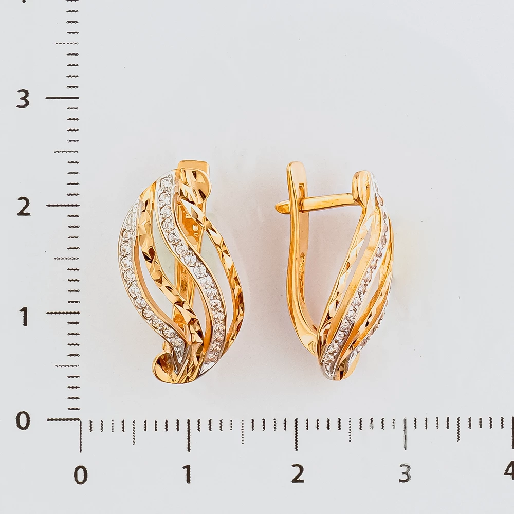 Серьги с фианитом из красного золота 585 пробы