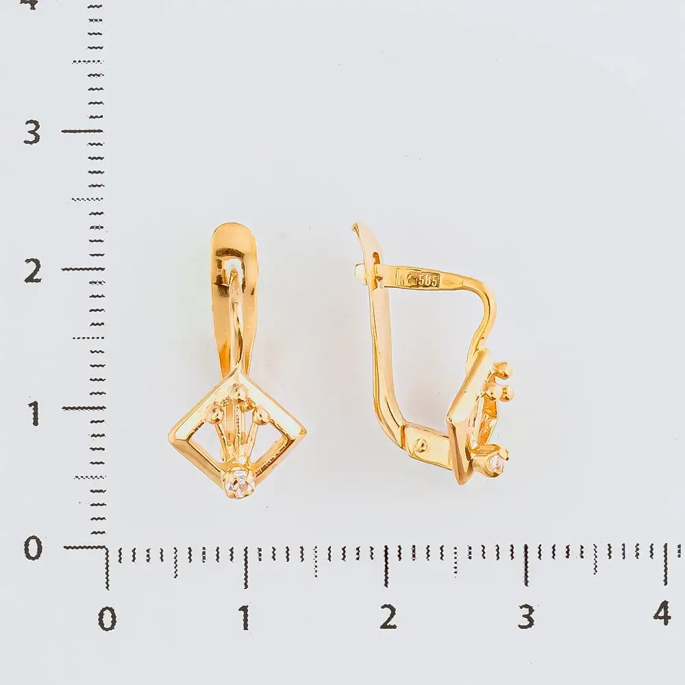 Серьги с фианитом из красного золота 585 пробы 2