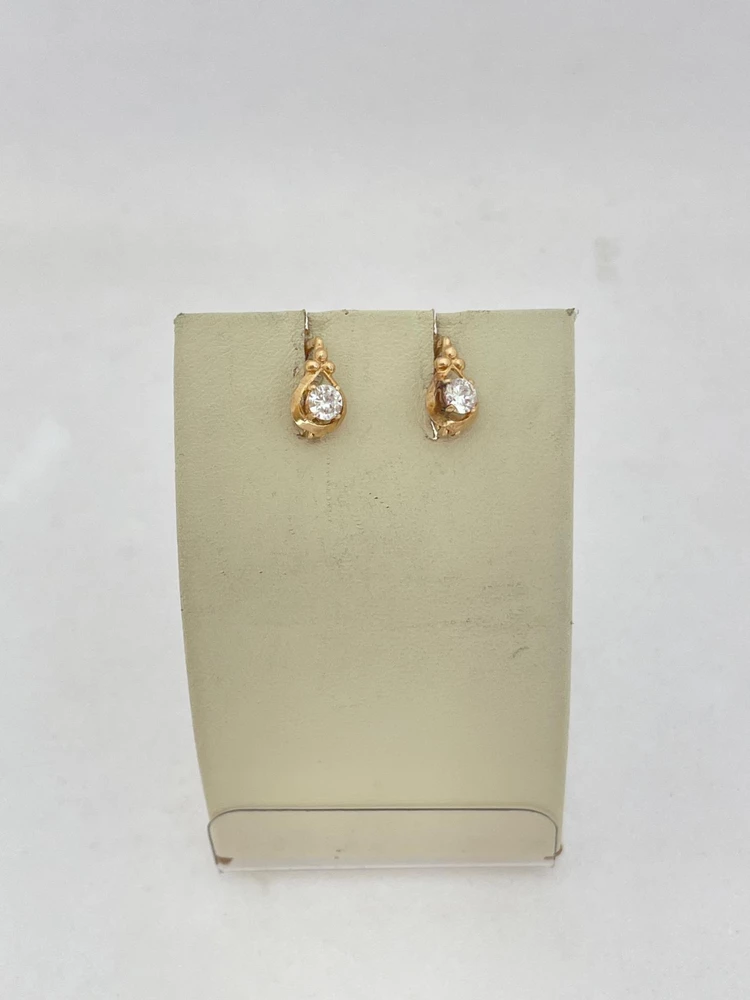 Серьги с фианитом из красного золота 585 пробы