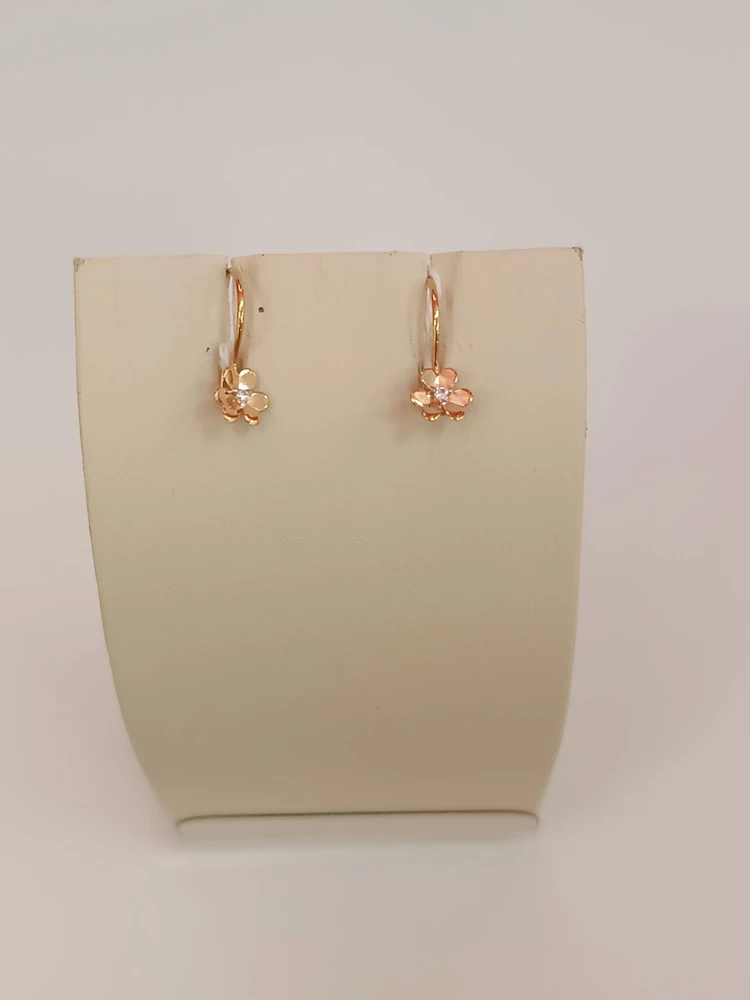 Серьги с фианитом из красного золота 585 пробы