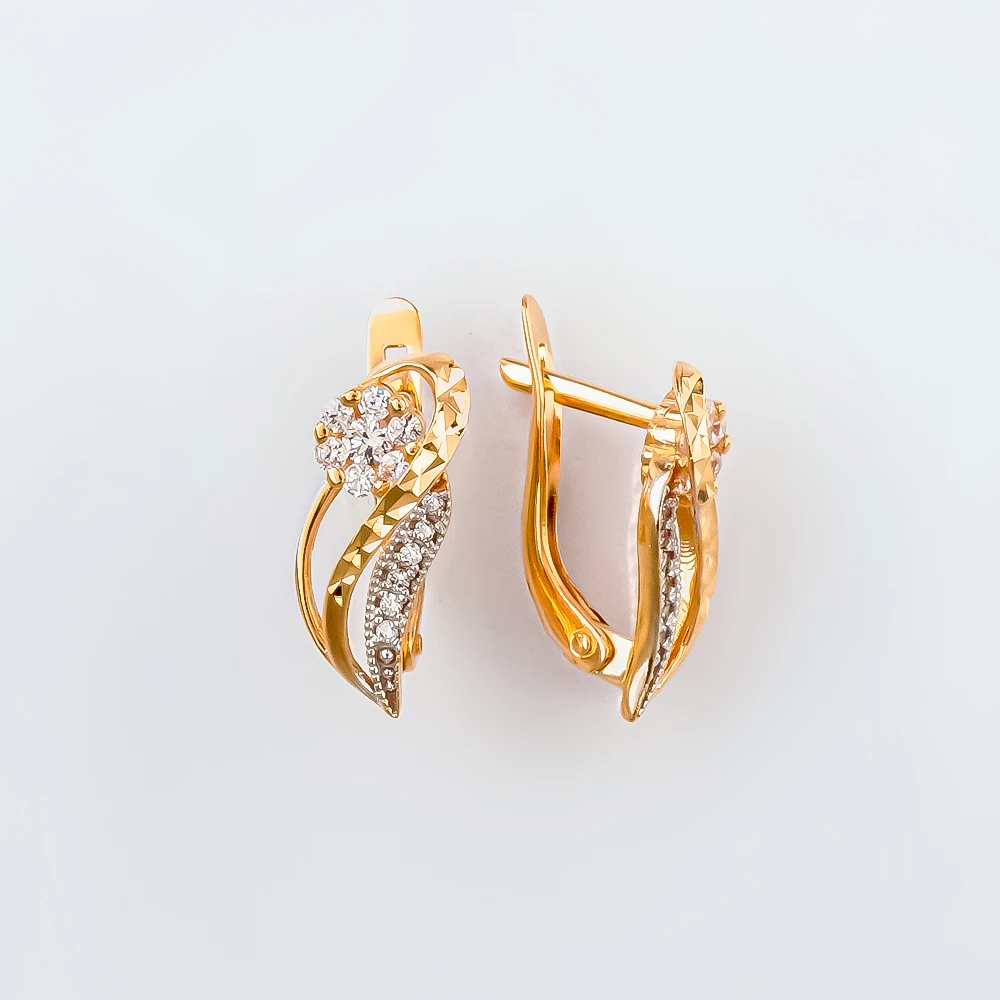 Серьги с фианитом из красного золота 585 пробы