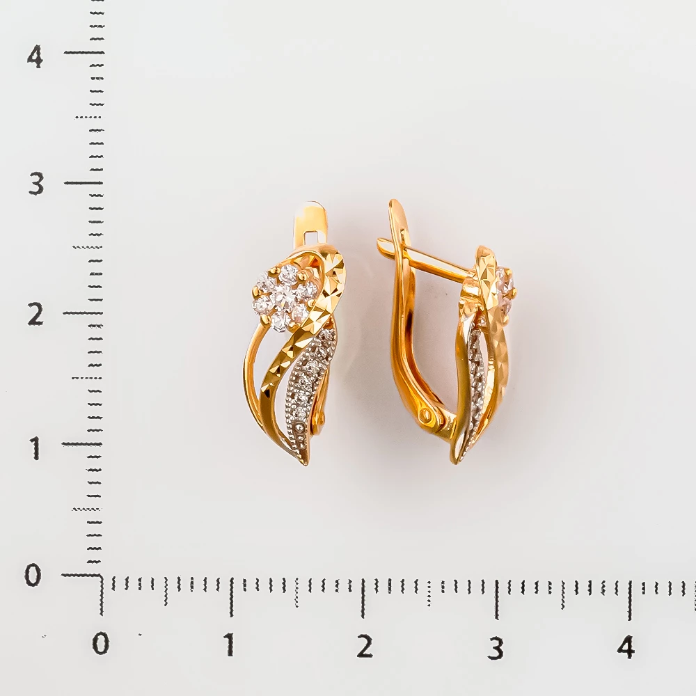 Серьги с фианитом из красного золота 585 пробы
