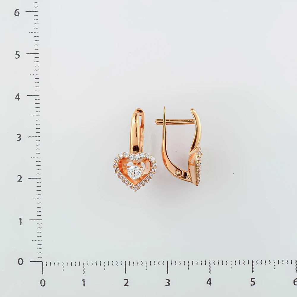 Серьги с фианитом из красного золота 585 пробы