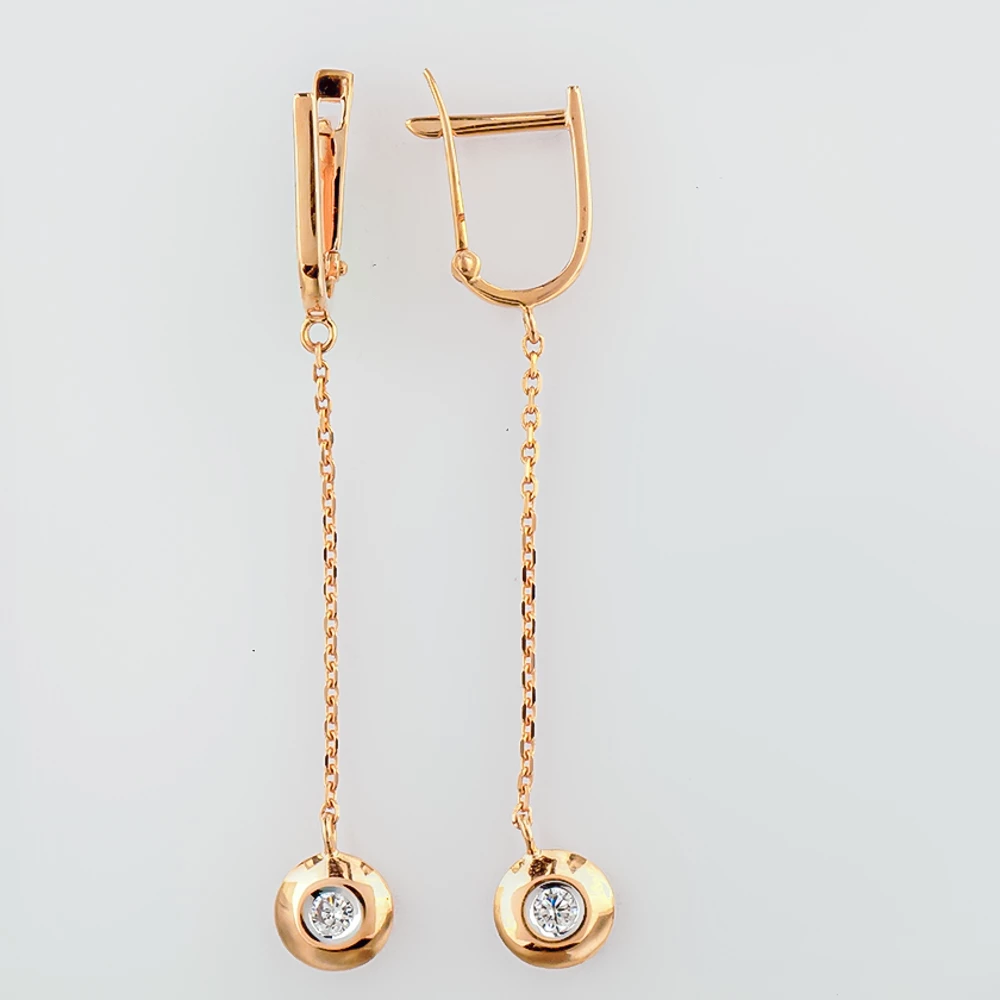 Серьги с фианитом из красного золота 585 пробы