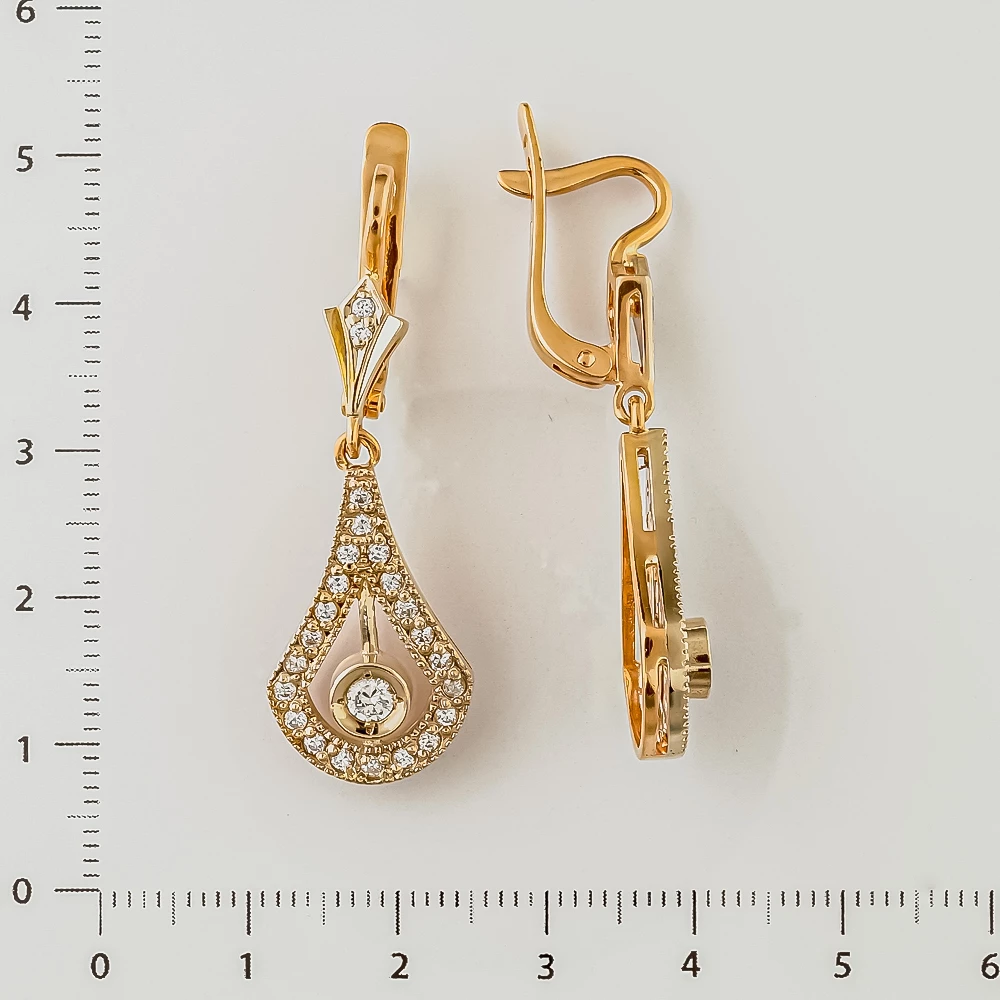 Серьги с фианитом из желтого золота 585 пробы