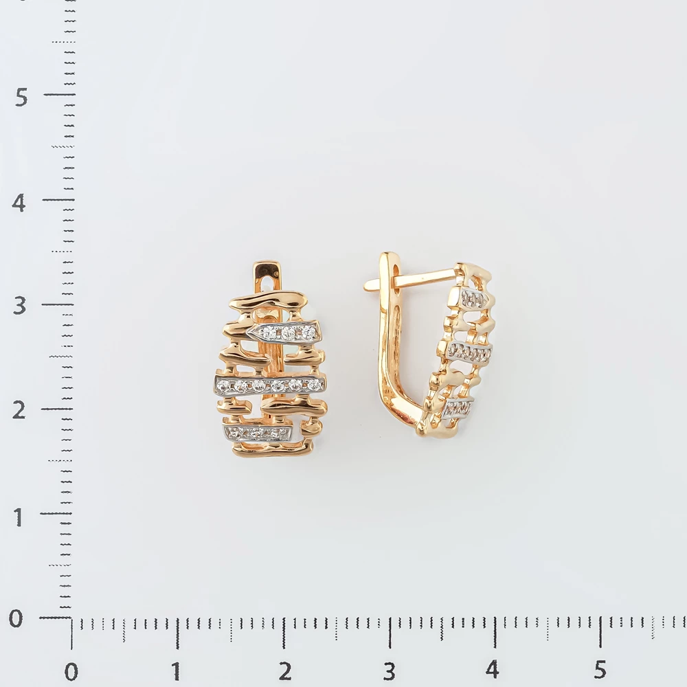 Серьги с фианитом из красного золота 585 пробы
