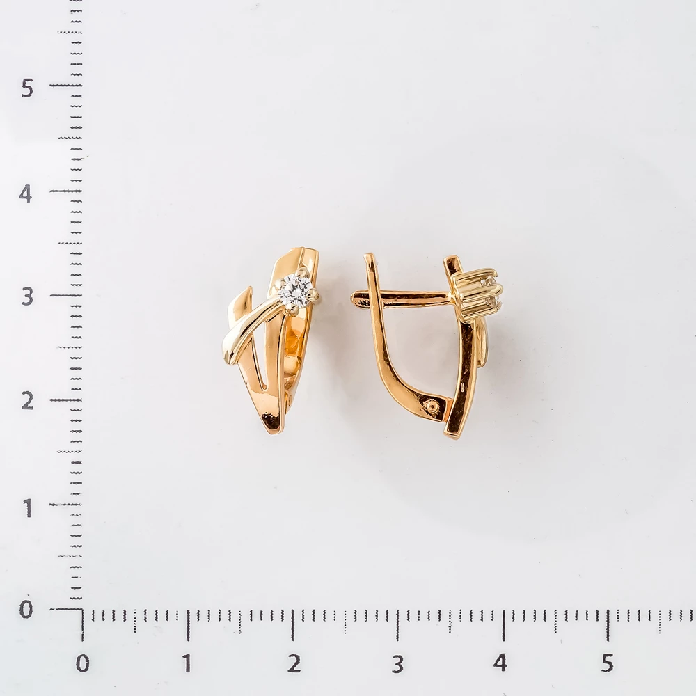 Серьги с фианитом из красного золота 585 пробы