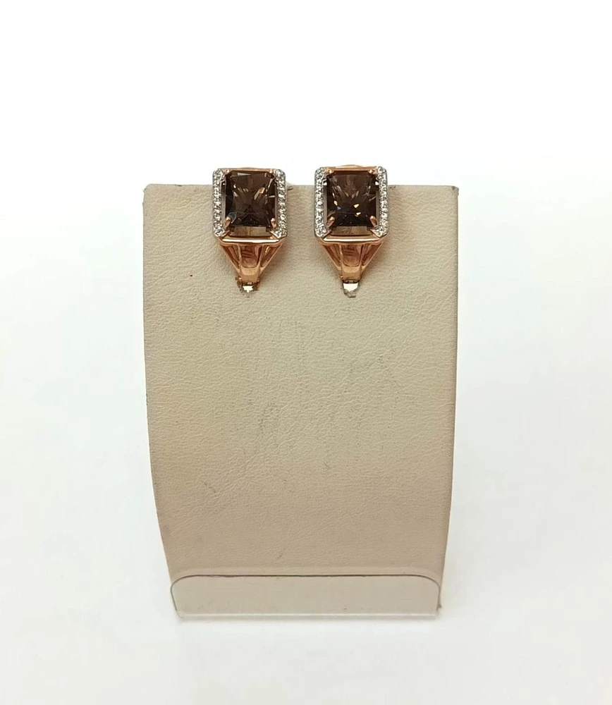 Серьги с раух-топазом из красного золота 585 пробы