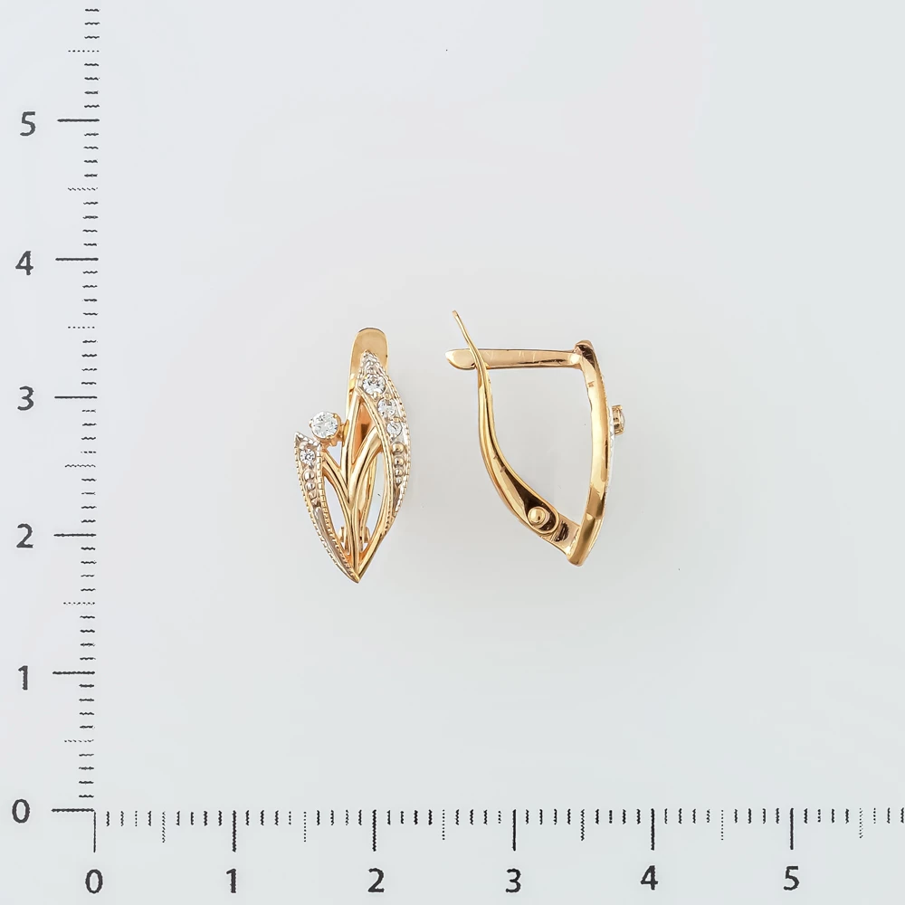 Серьги с фианитом из красного золота 585 пробы