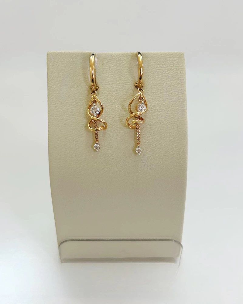 Серьги с фианитом из красного золота 585 пробы