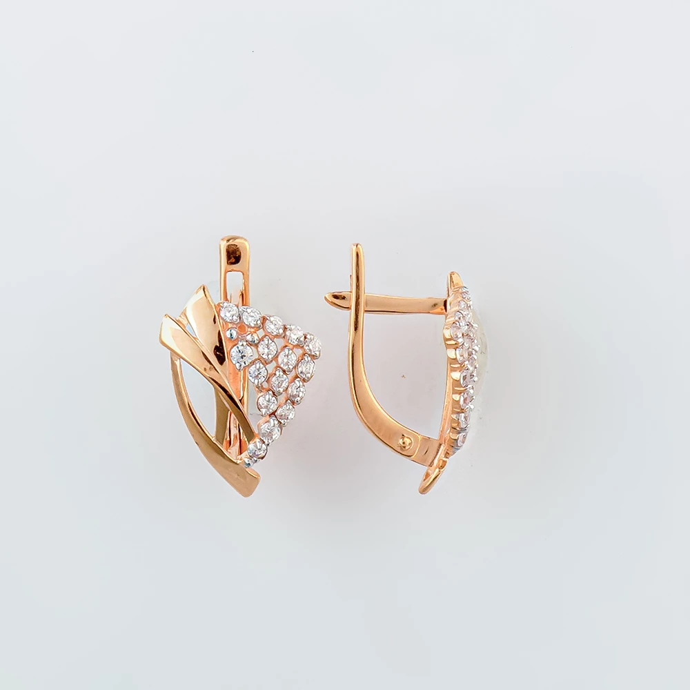 Серьги с фианитом из красного золота 585 пробы