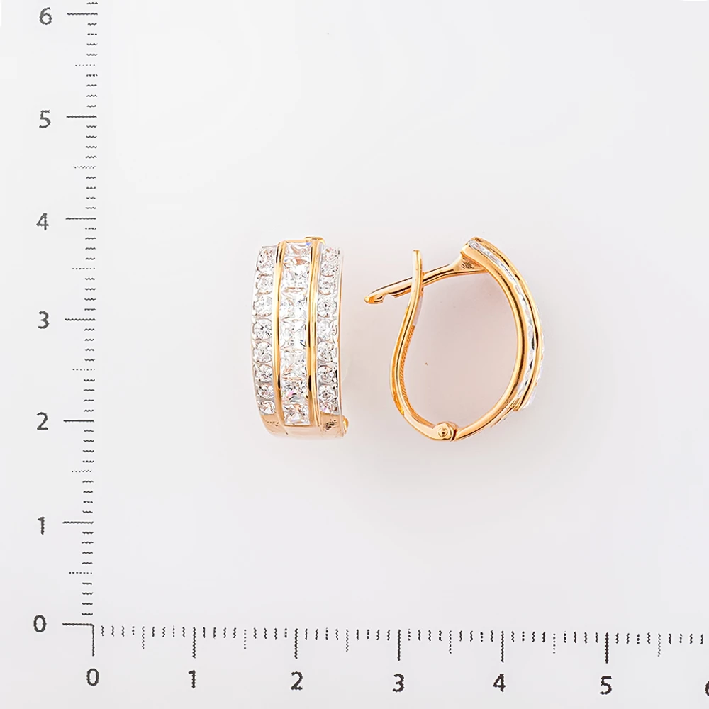 Серьги с фианитом из красного золота 585 пробы