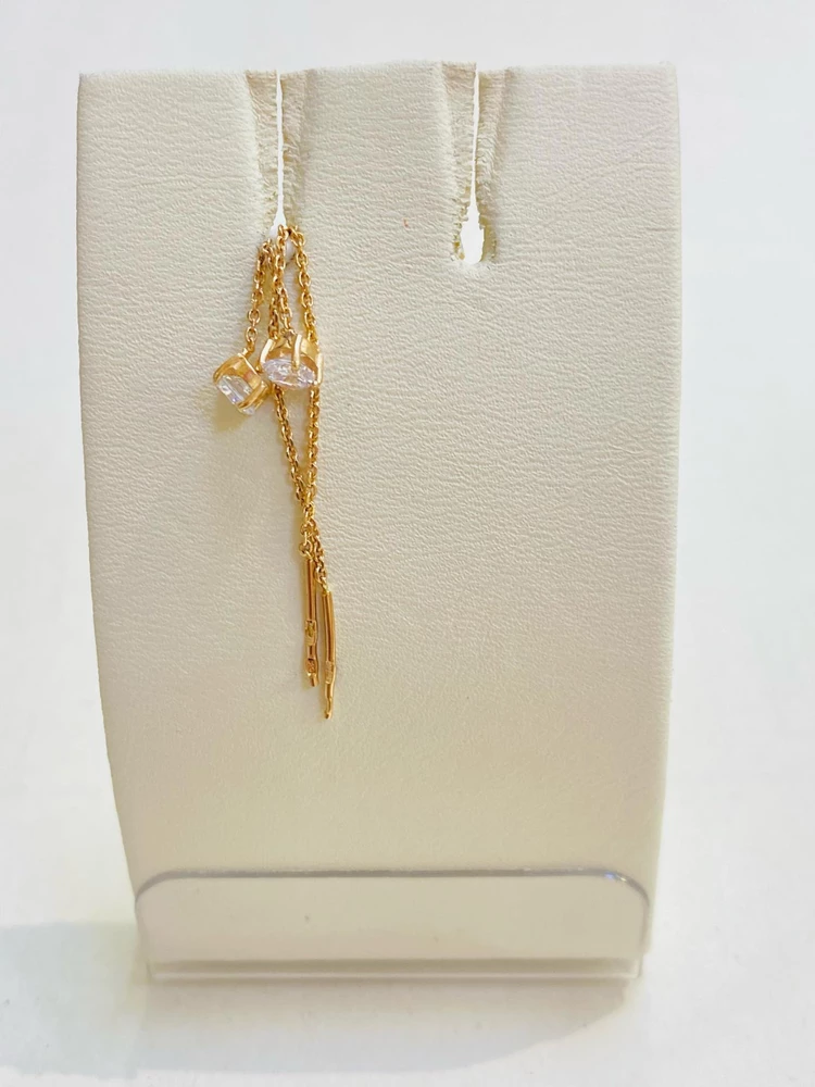 Серьги-продевки с фианитом из красного золота 585 пробы