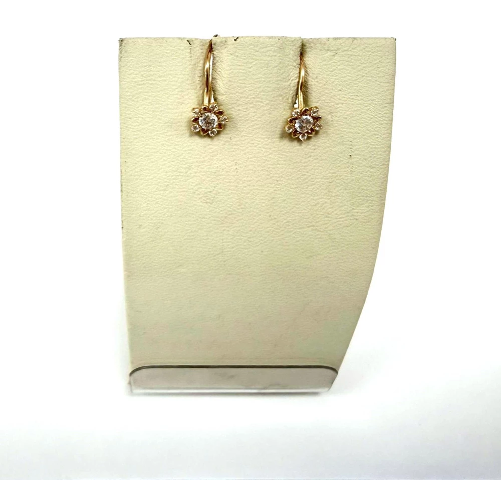 Серьги с фианитом из красного золота 585 пробы