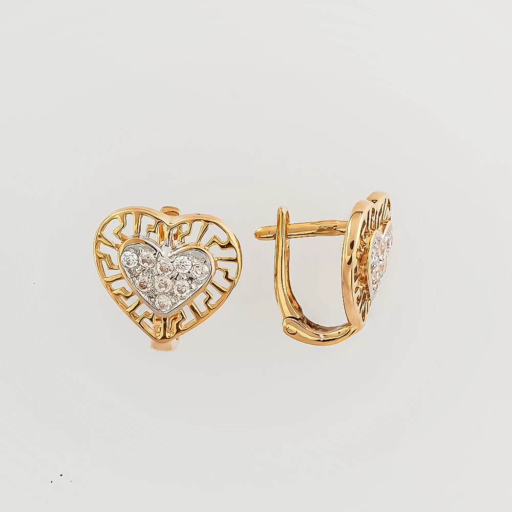 Серьги с фианитом из красного золота 585 пробы