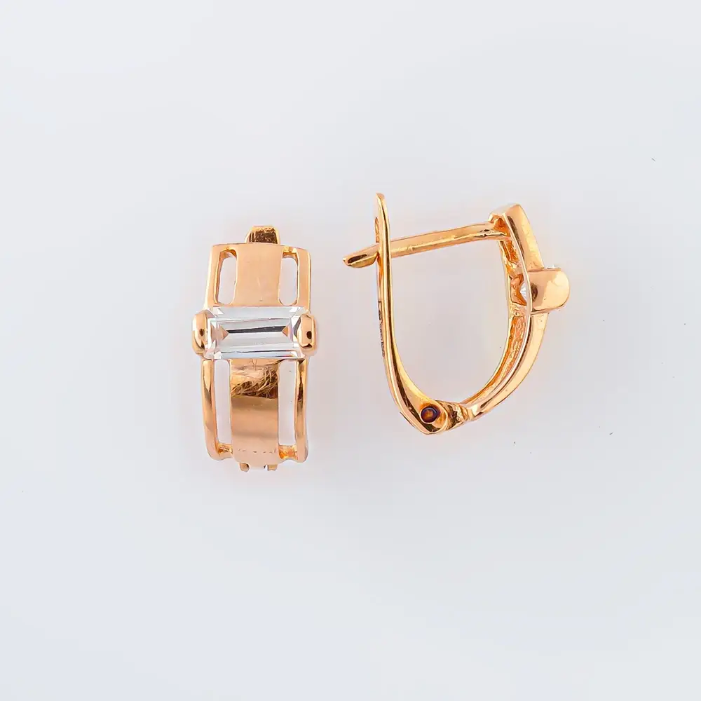 Серьги с фианитом из красного золота 585 пробы 1