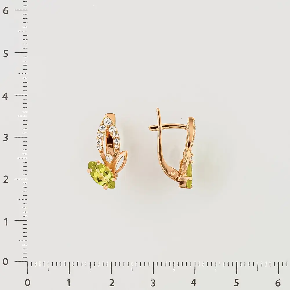 Серьги с хризолитом из красного золота 585 пробы 2