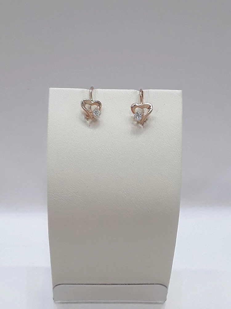 Серьги с фианитом из красного золота 585 пробы