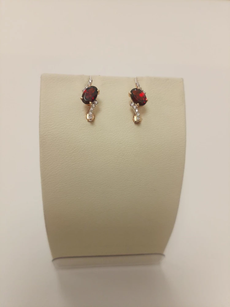 Серьги с гранатом из красного золота 585 пробы