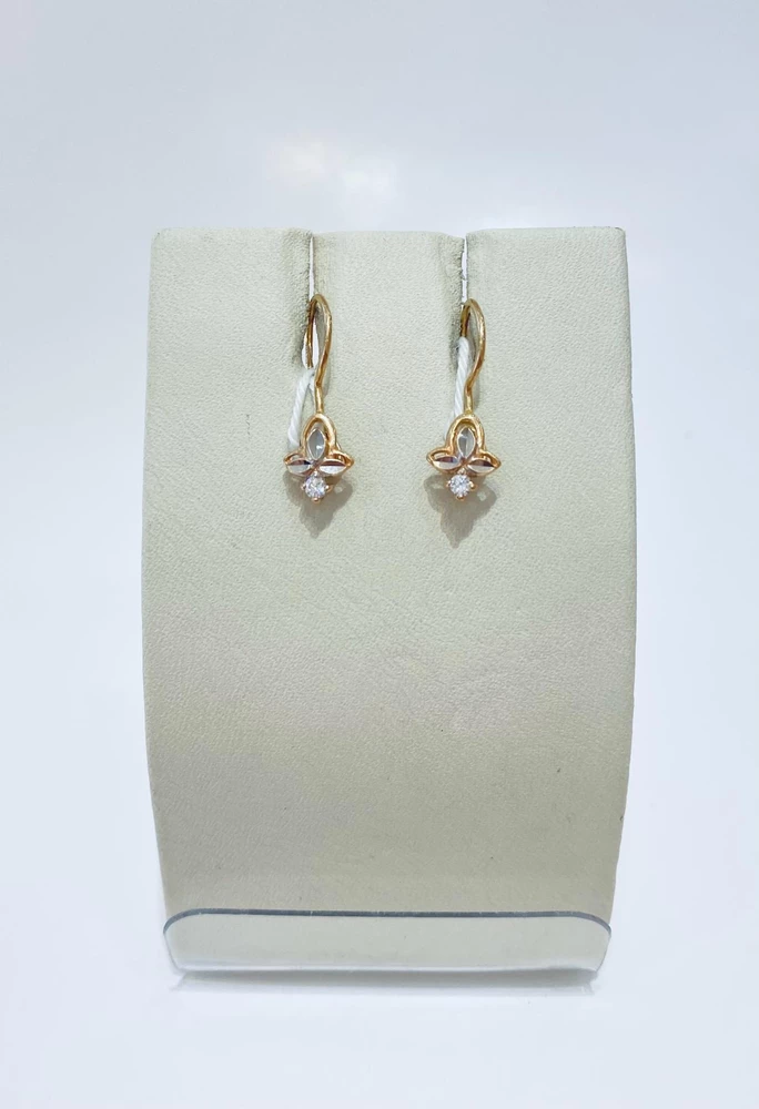 Серьги с фианитом из красного золота 585 пробы