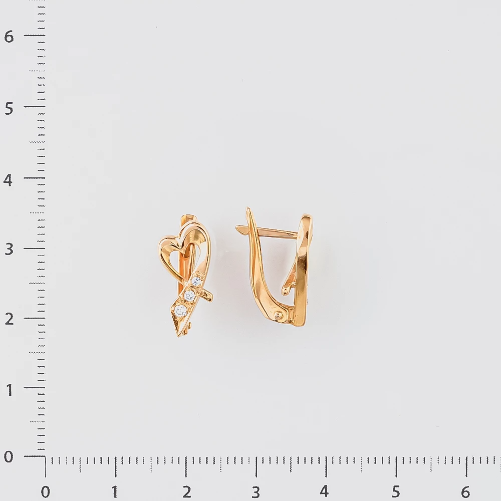 Серьги с фианитом из красного золота 585 пробы