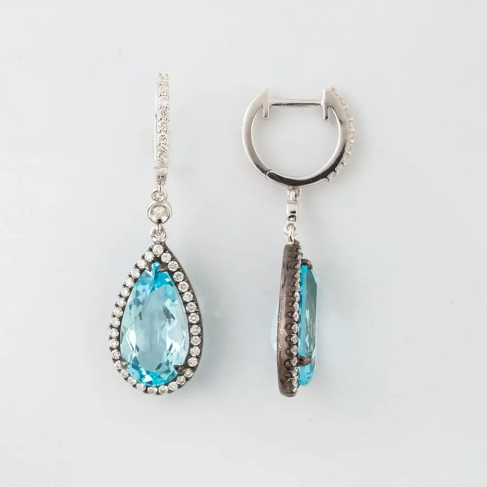 Серьги с топазом из белого золота 585 пробы