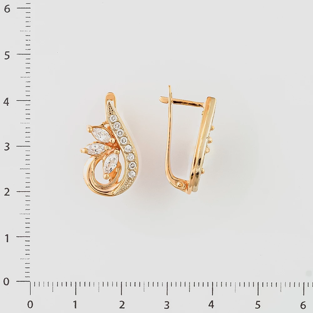 Серьги с фианитом из красного золота 585 пробы