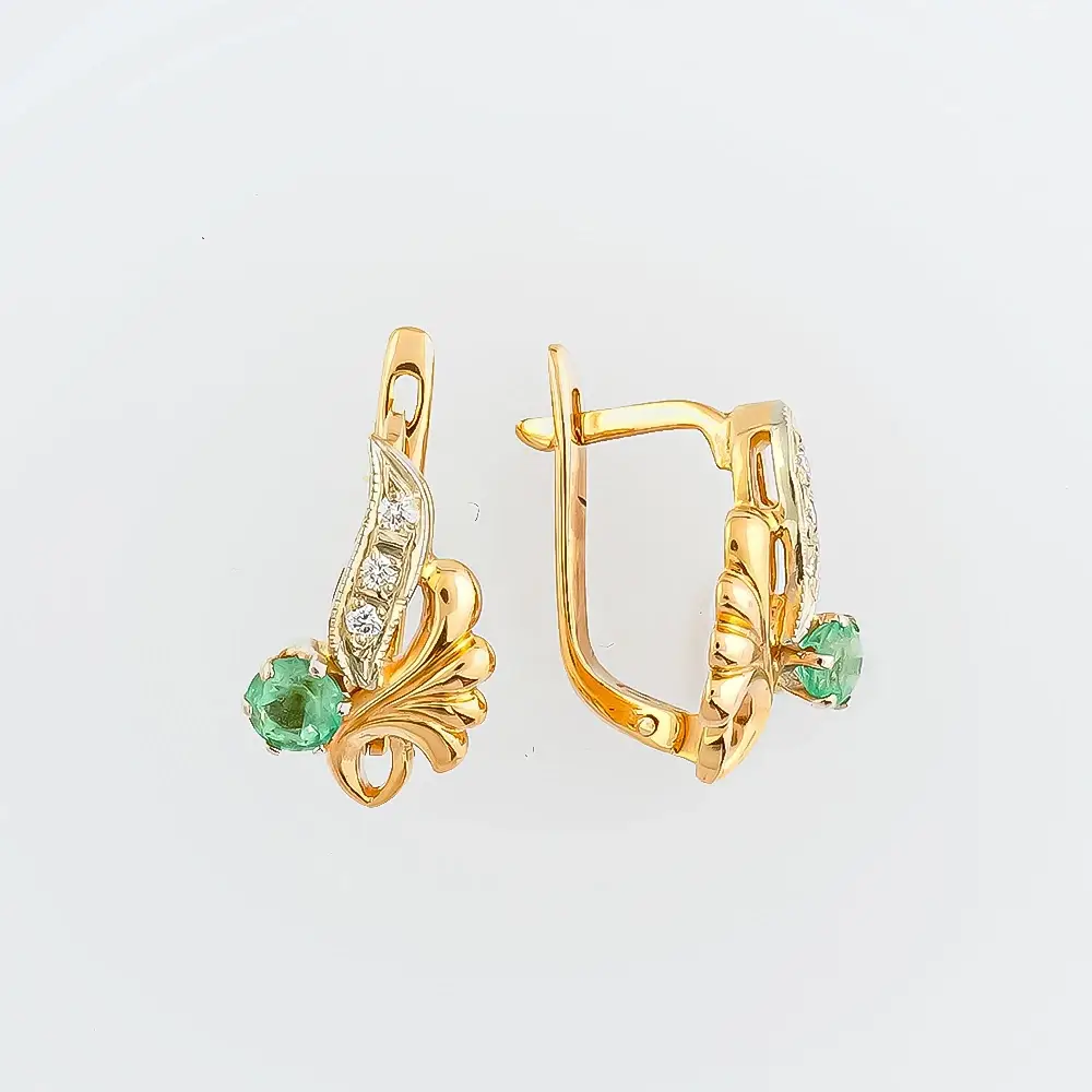 Серьги с изумрудом из красного золота 585 пробы 1
