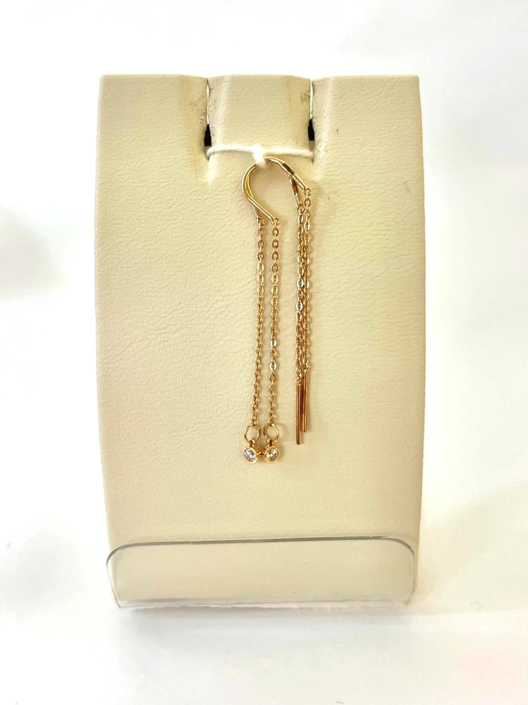 Серьги-продевки с фианитом из красного золота 585 пробы