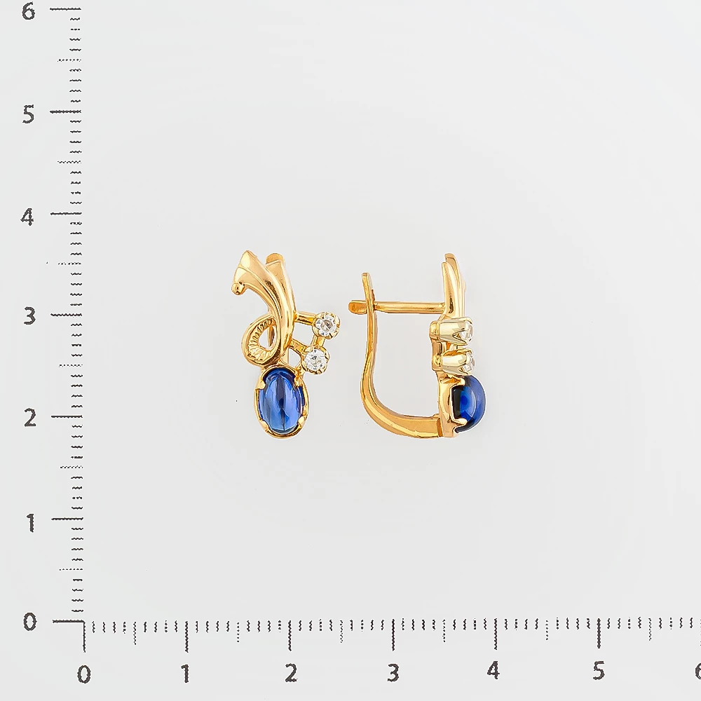 Серьги с фианитом из красного золота 585 пробы