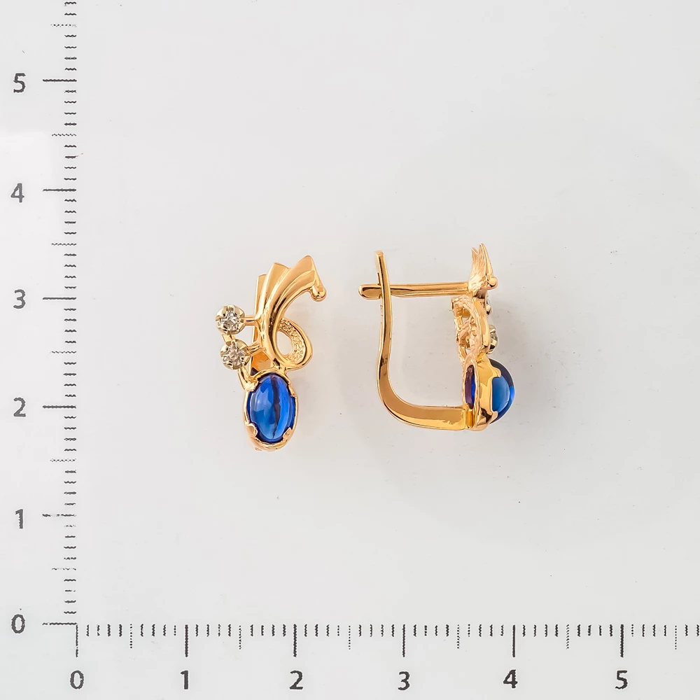 Серьги с фианитом из красного золота 585 пробы