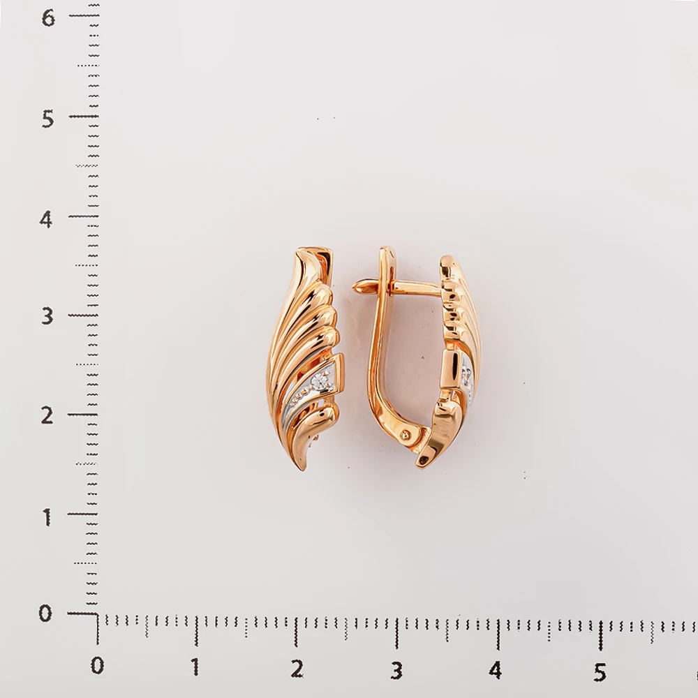 Серьги с фианитом из красного золота 585 пробы