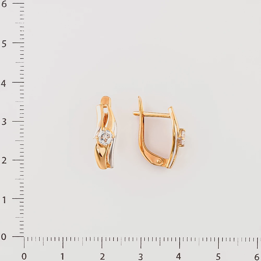 Серьги с фианитом из красного золота 585 пробы