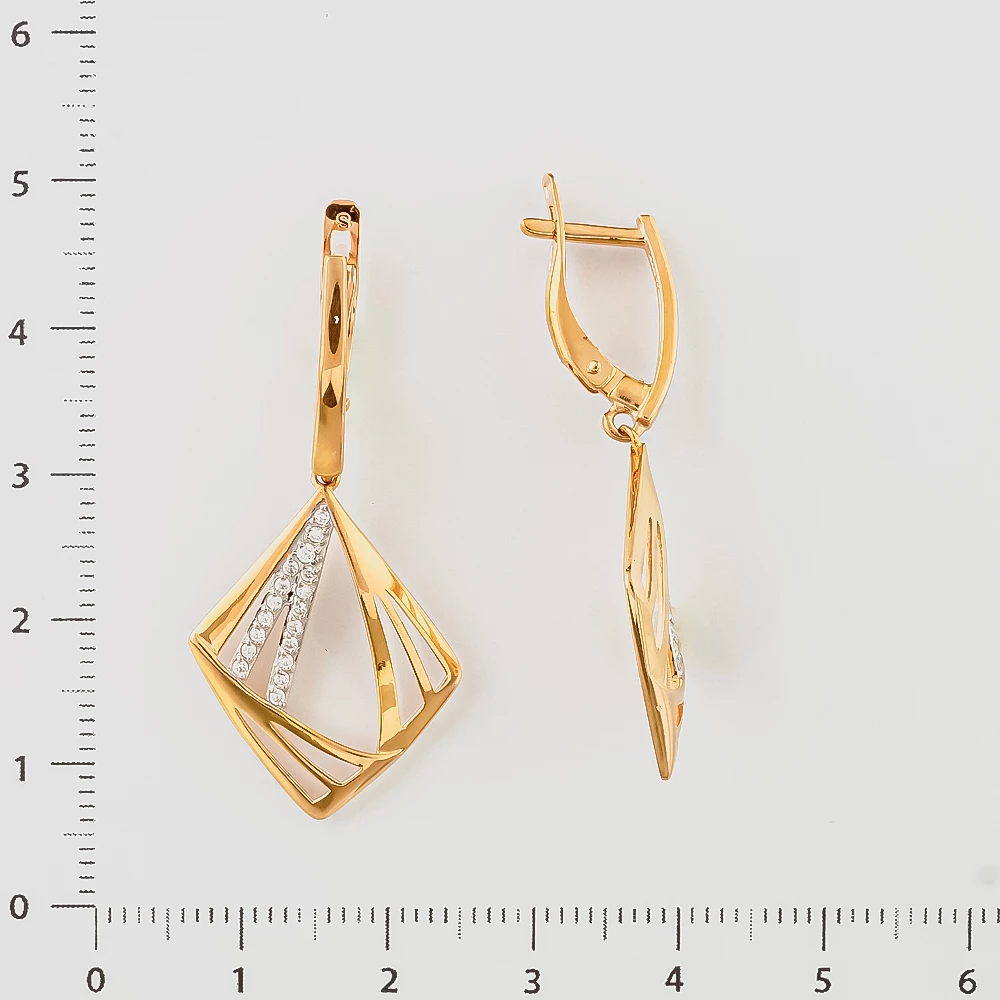 Серьги с фианитом из красного золота 585 пробы