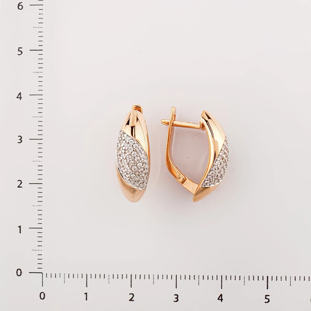 Серьги с фианитом из красного золота 585 пробы